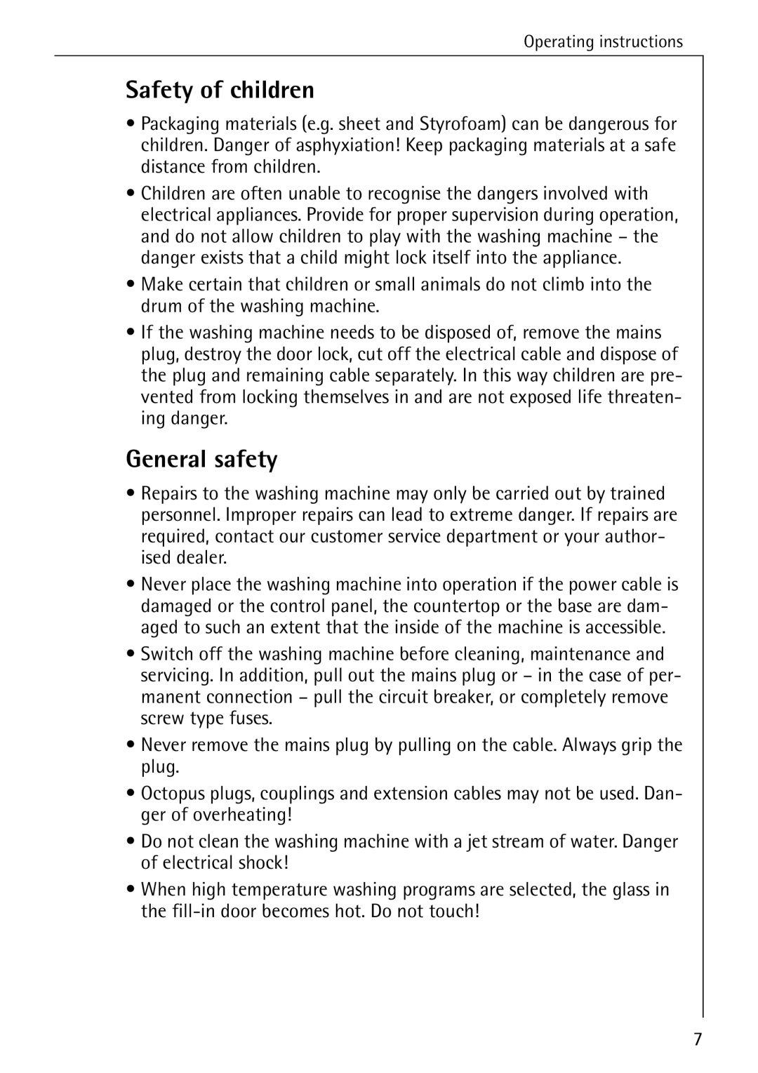 AEG 86720 manual Safety of children, General safety 