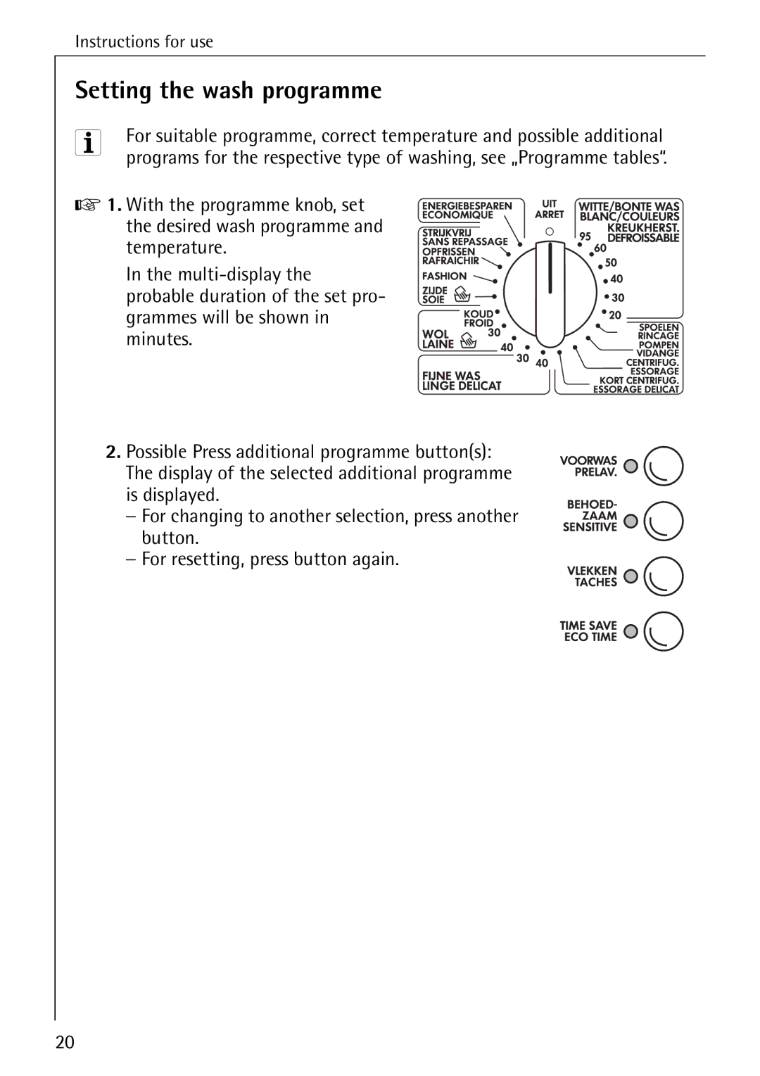 AEG 86740 manual Setting the wash programme 