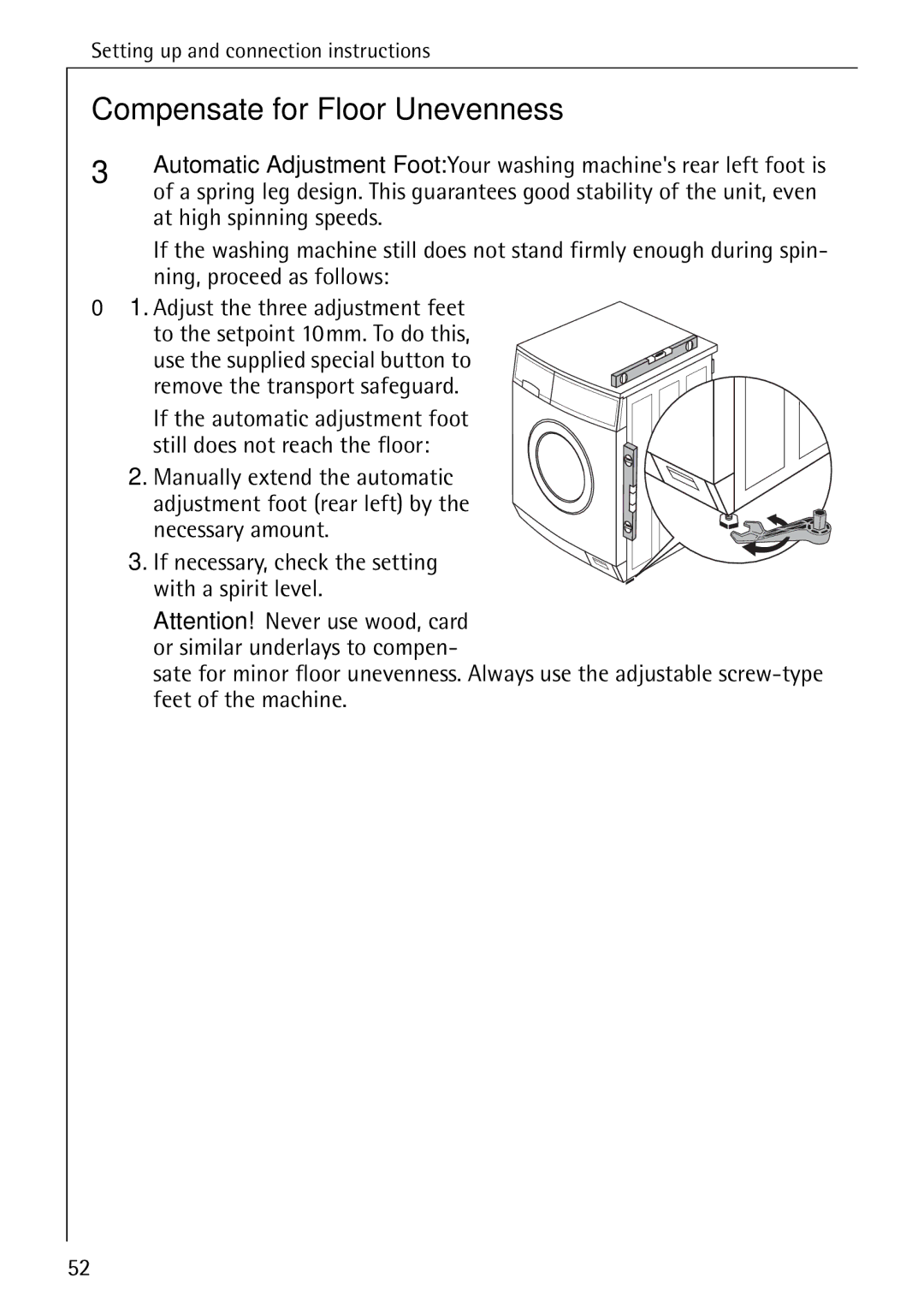 AEG 86740 manual Compensate for Floor Unevenness 