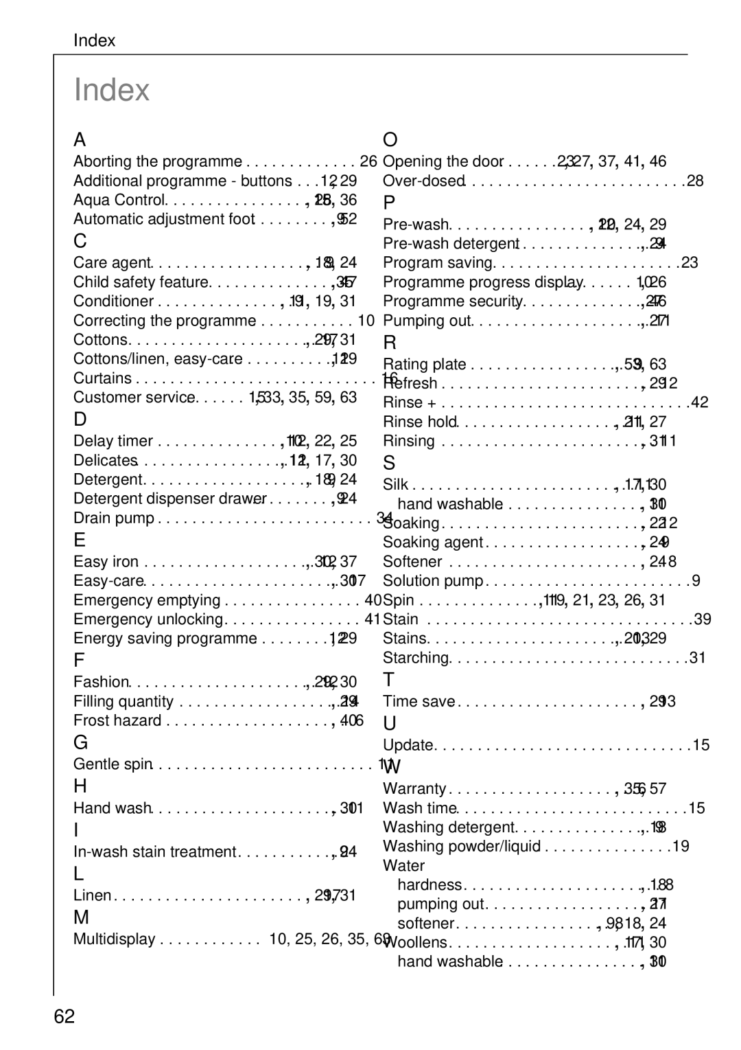 AEG 86740 manual Index 