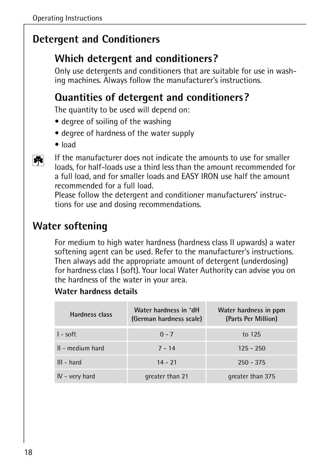 AEG 86741 manual Quantities of detergent and conditioners?, Water softening, Water hardness details 