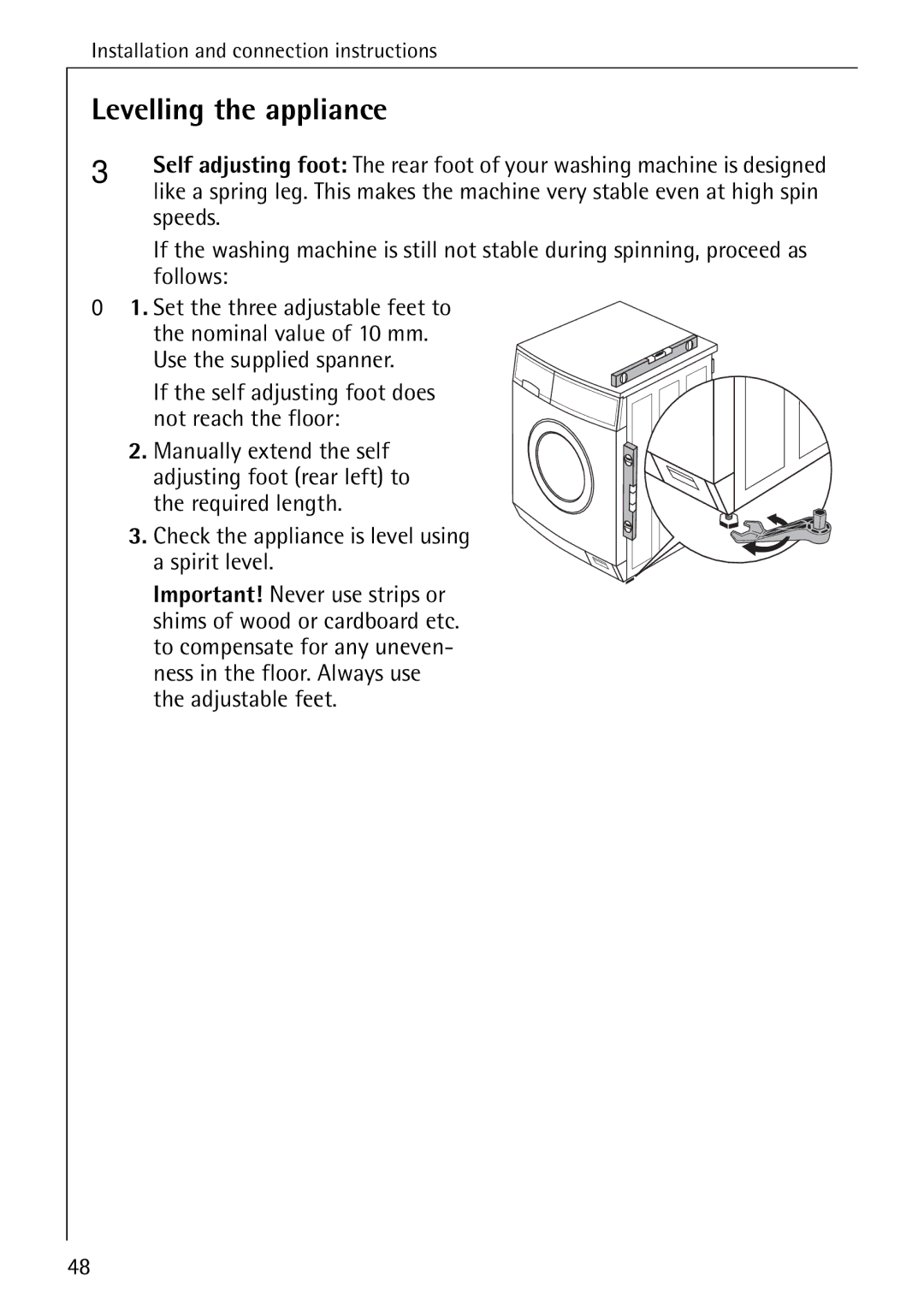 AEG 86741 manual Levelling the appliance 