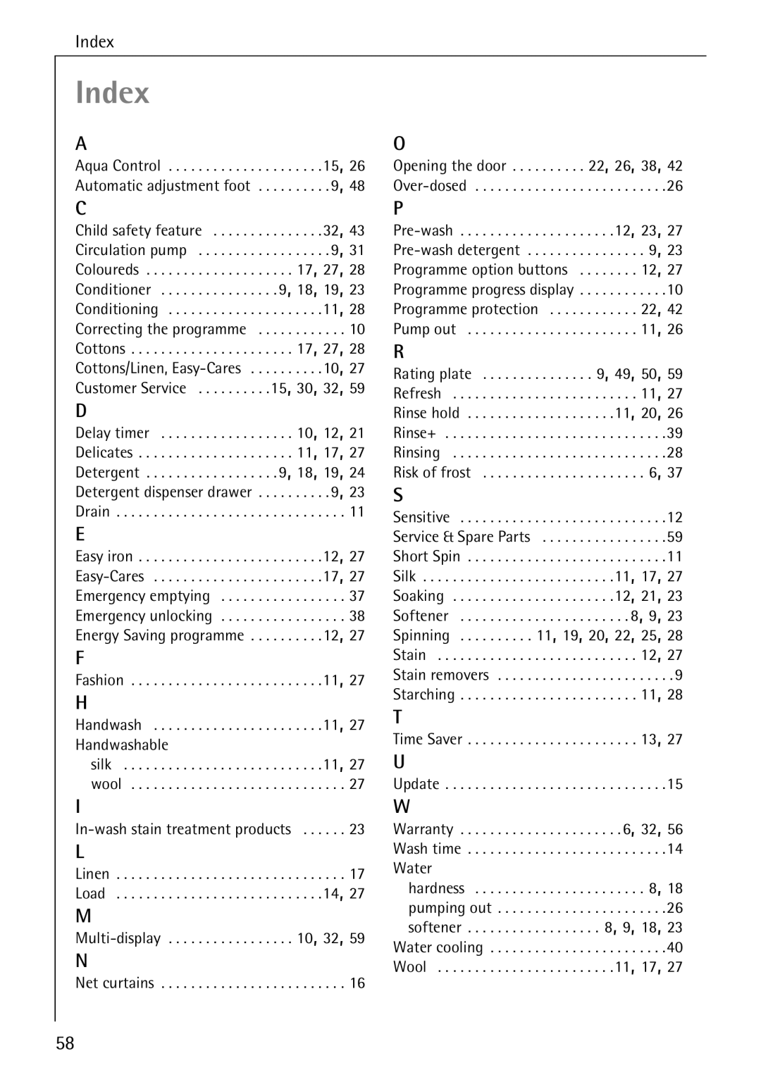 AEG 86741 manual Index 