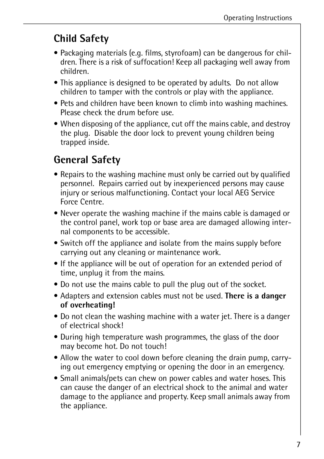 AEG 86741 manual Child Safety, General Safety 