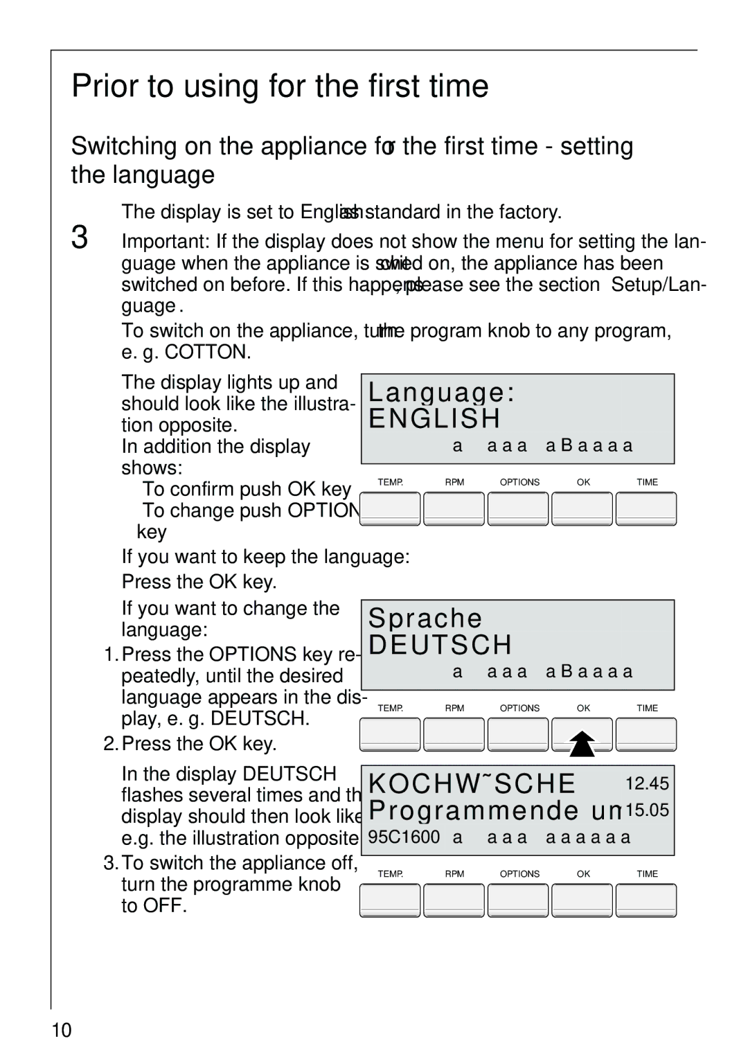 AEG 86810 manual Prior to using for the first time, N g u a g e, R a c h e, Programmende um 