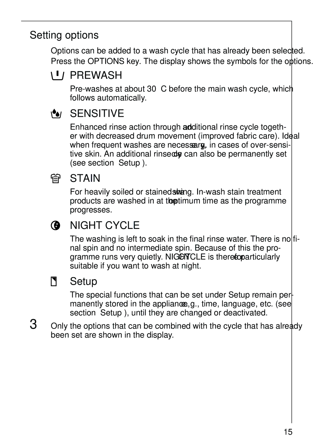 AEG 86810 manual Setting options, Setup 