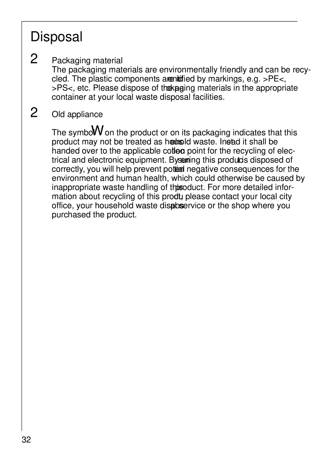 AEG 86810 manual Disposal, Packaging material, Old appliance 