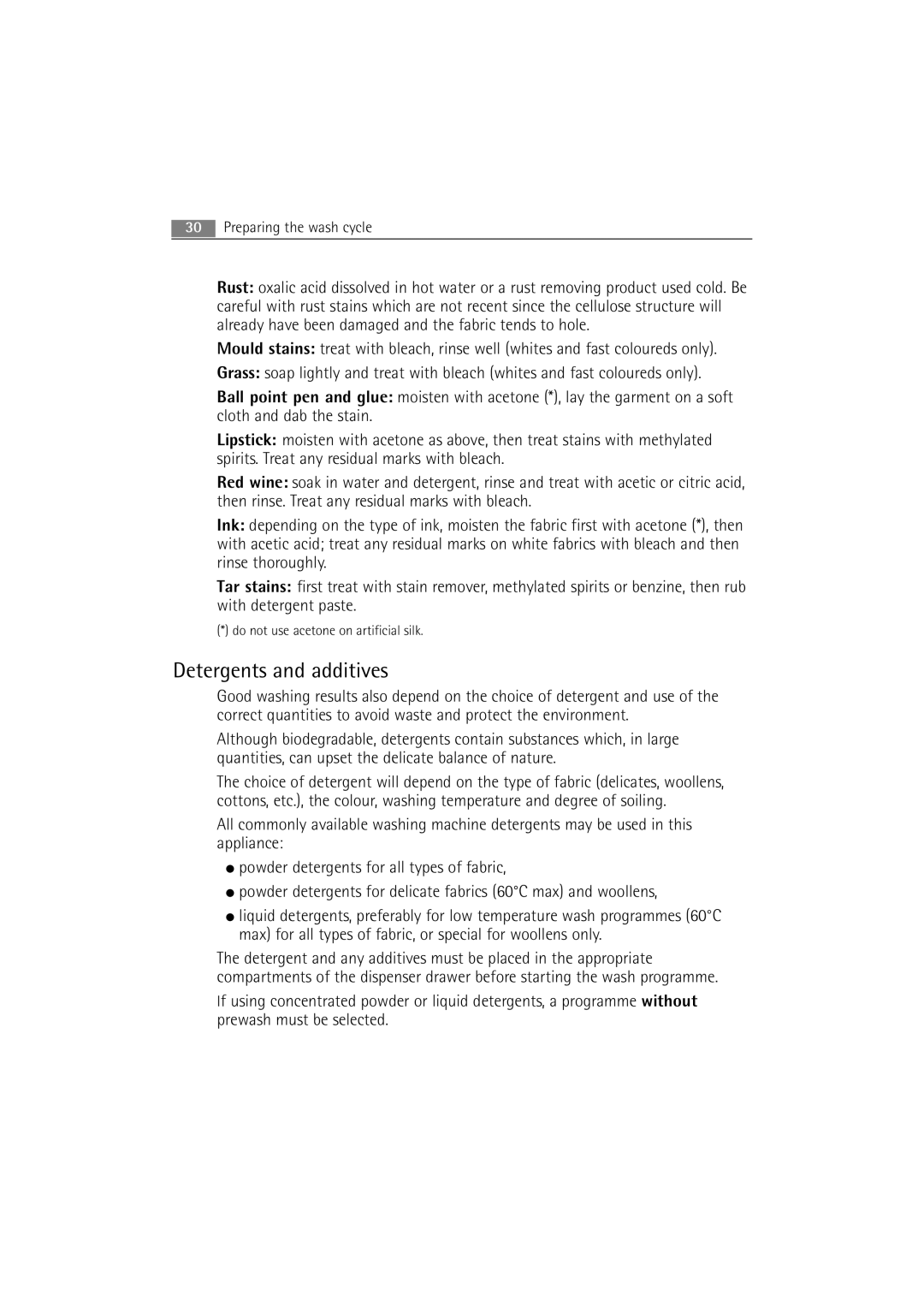 AEG 86850 manual Detergents and additives 