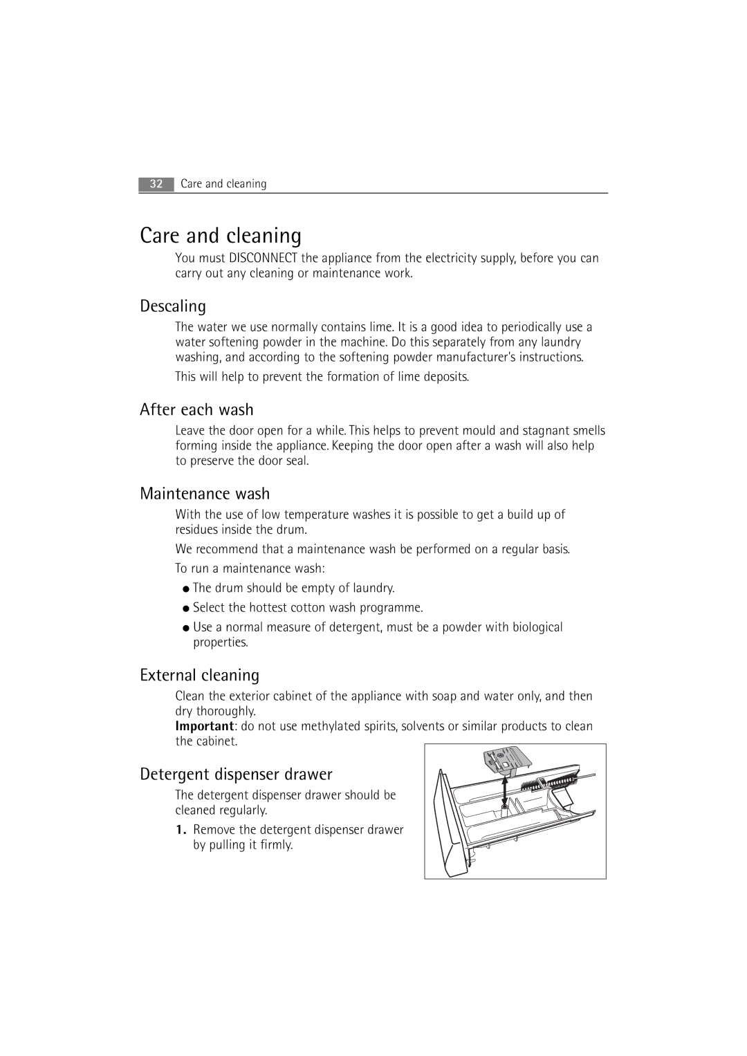 AEG 86850 manual Care and cleaning 