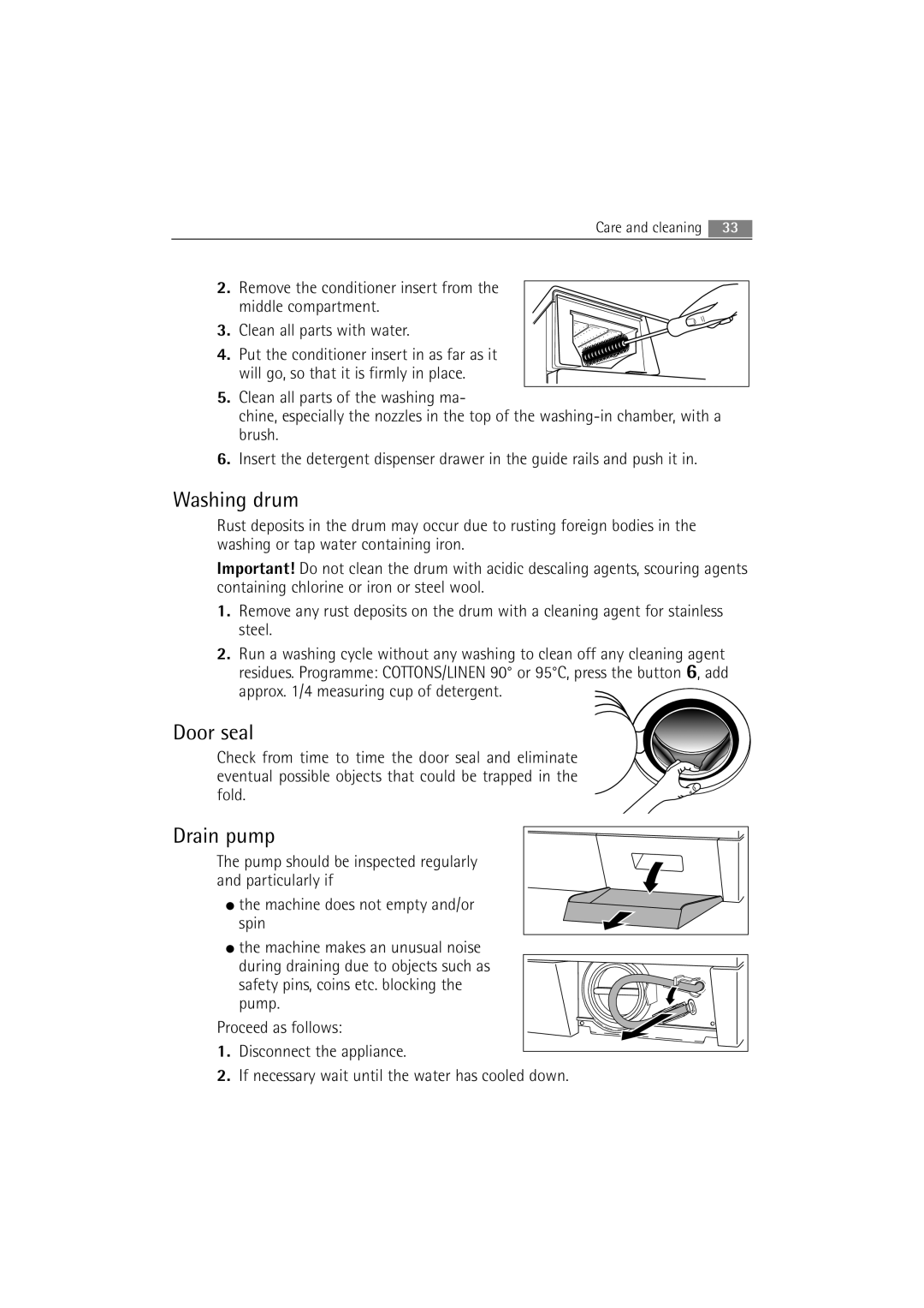 AEG 86850 manual Washing drum, Door seal, Drain pump 