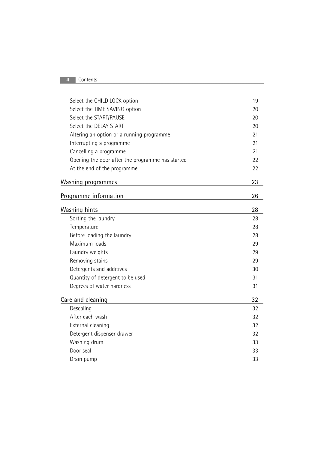 AEG 86850 manual Washing programmes Programme information Washing hints 