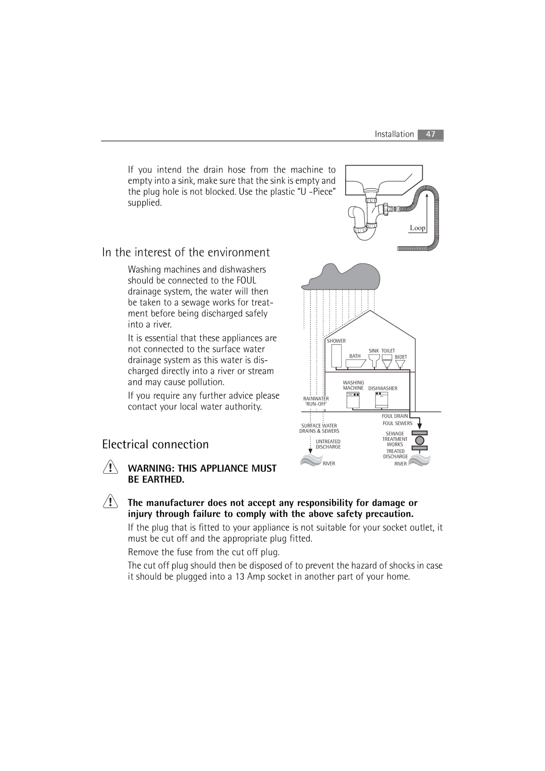 AEG 86850 manual Interest of the environment, Electrical connection 