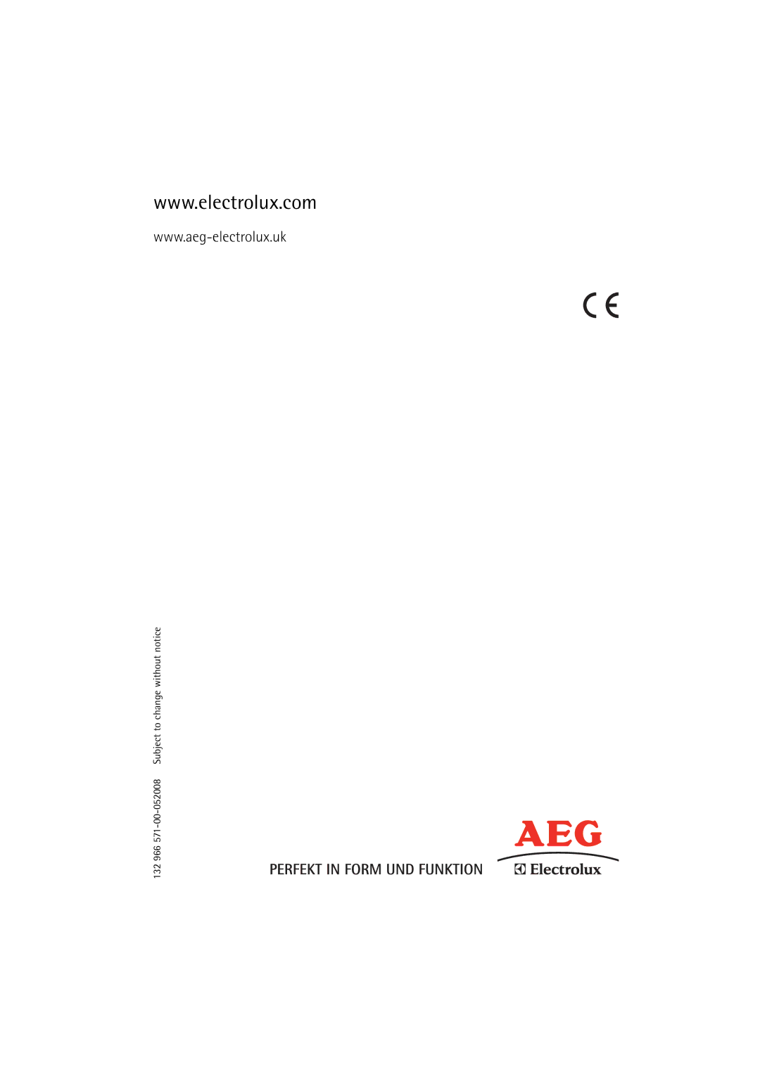 AEG 86850 manual 132 966 571-00-052008 Subject to change without notice 