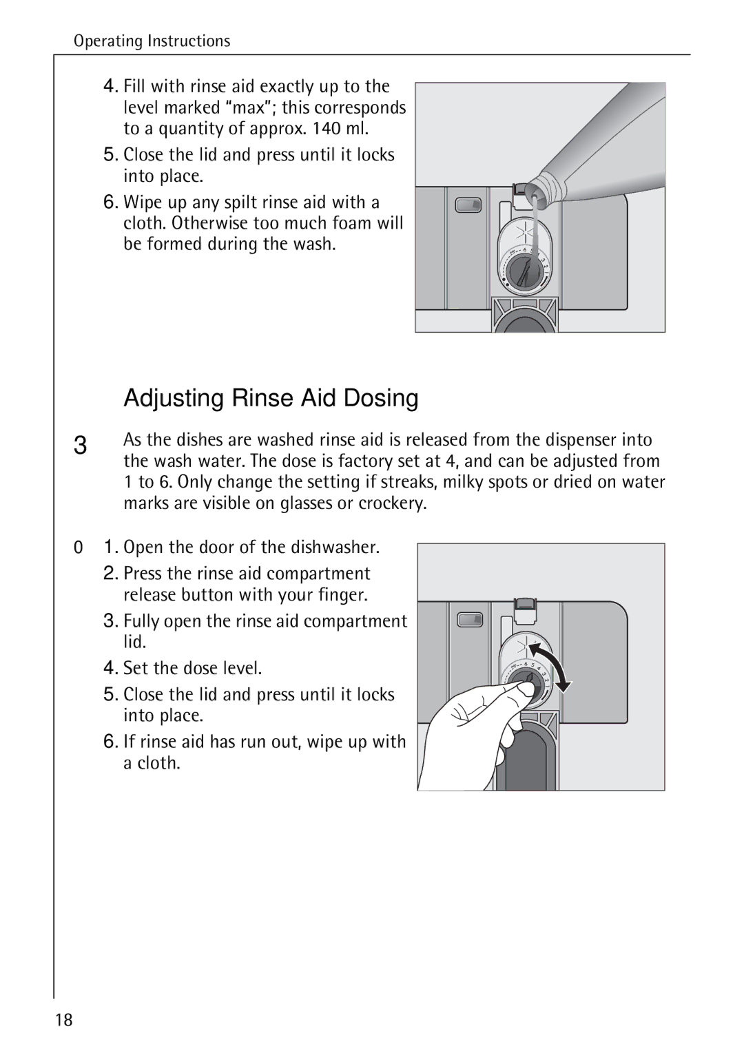 AEG 88050 I manual Adjusting Rinse Aid Dosing 