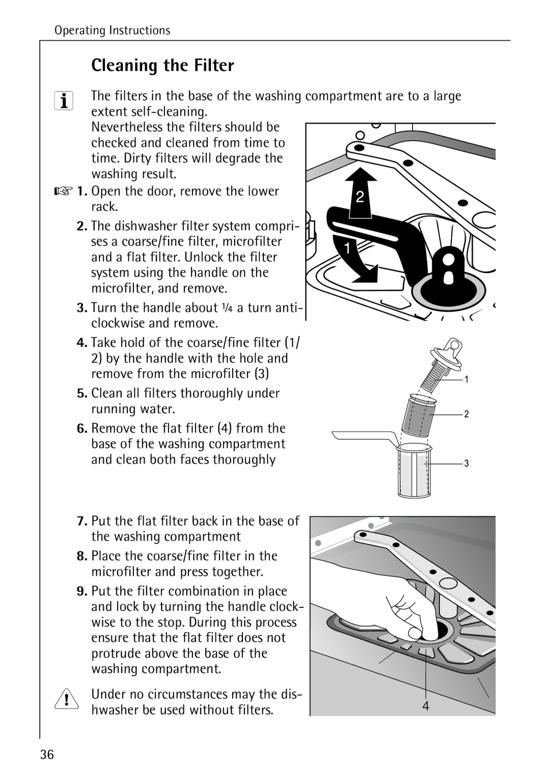 AEG 88050 I manual Cleaning the Filter 