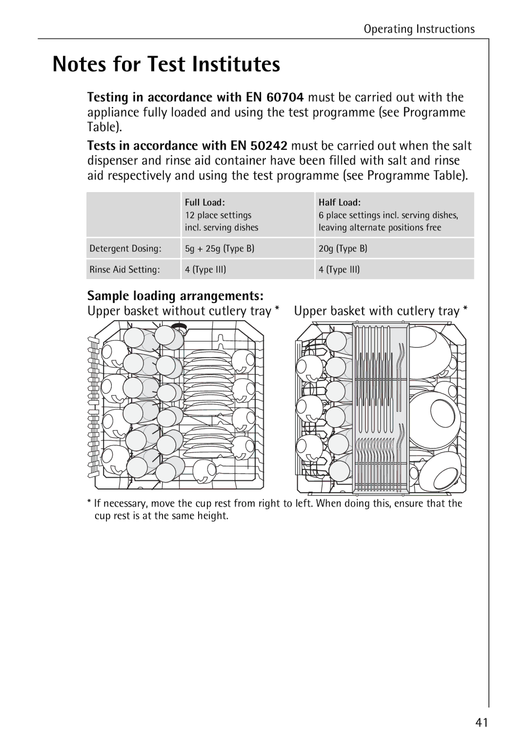 AEG 88050 I manual Sample loading arrangements, Upper basket without cutlery tray 