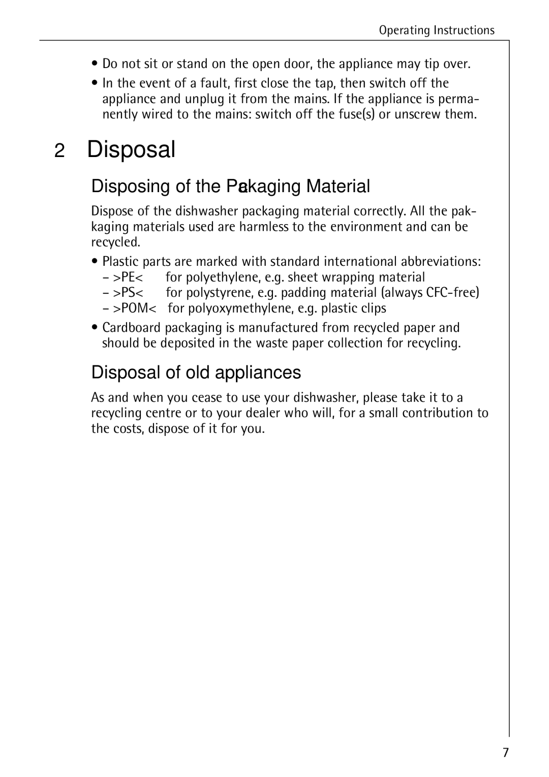 AEG 88050 I manual Disposing of the Packaging Material, Disposal of old appliances 