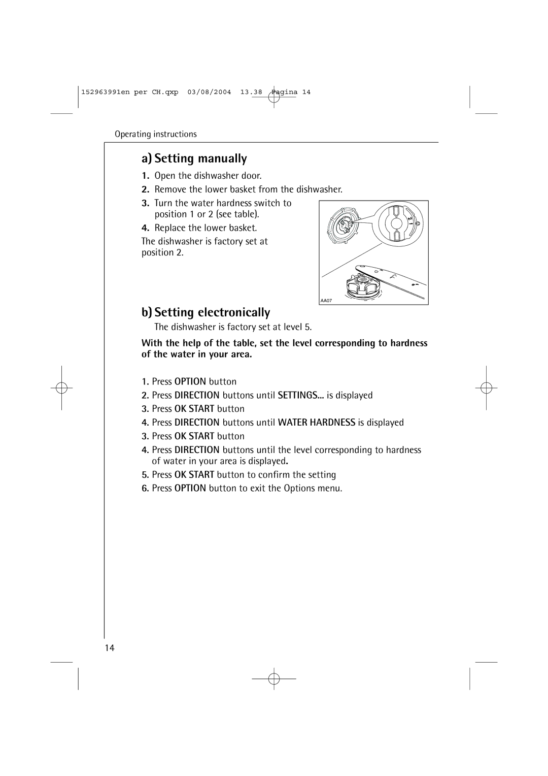 AEG 88070 Setting manually, Setting electronically 