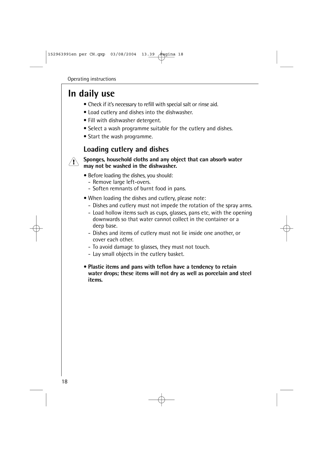 AEG 88070 manual Daily use, Loading cutlery and dishes 