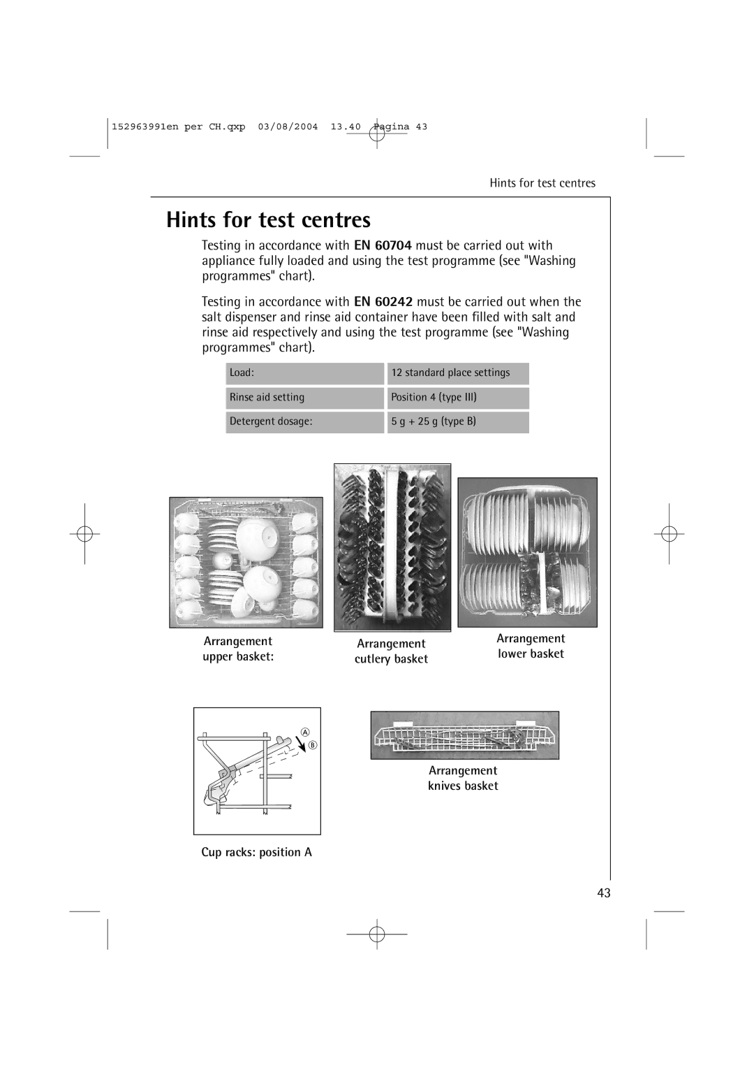 AEG 88070 manual Hints for test centres 