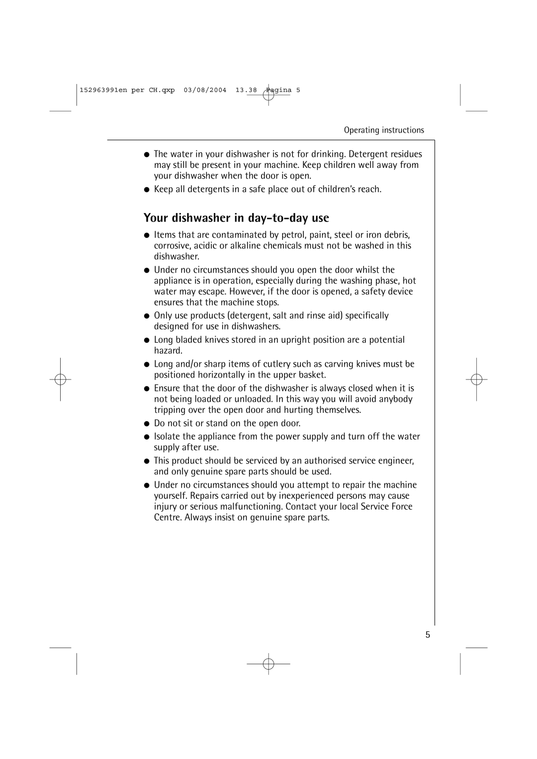 AEG 88070 manual Your dishwasher in day-to-day use 