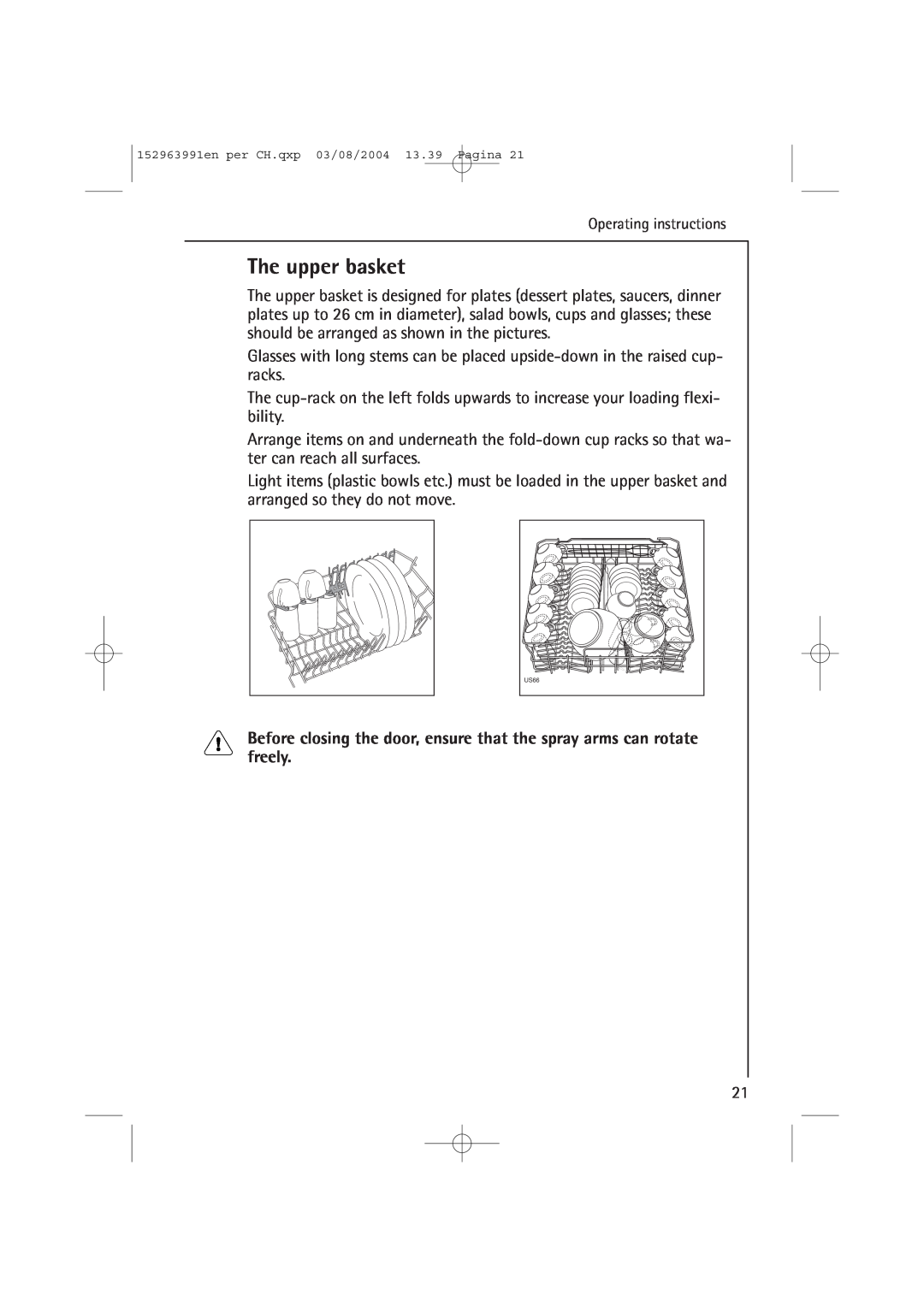 AEG 88070 manual The upper basket 