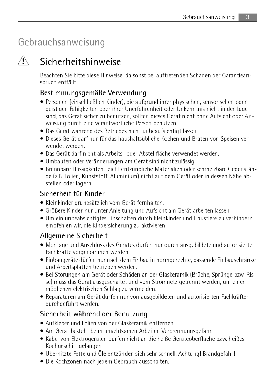 AEG 88131 K-MN user manual Gebrauchsanweisung, Sicherheitshinweise 