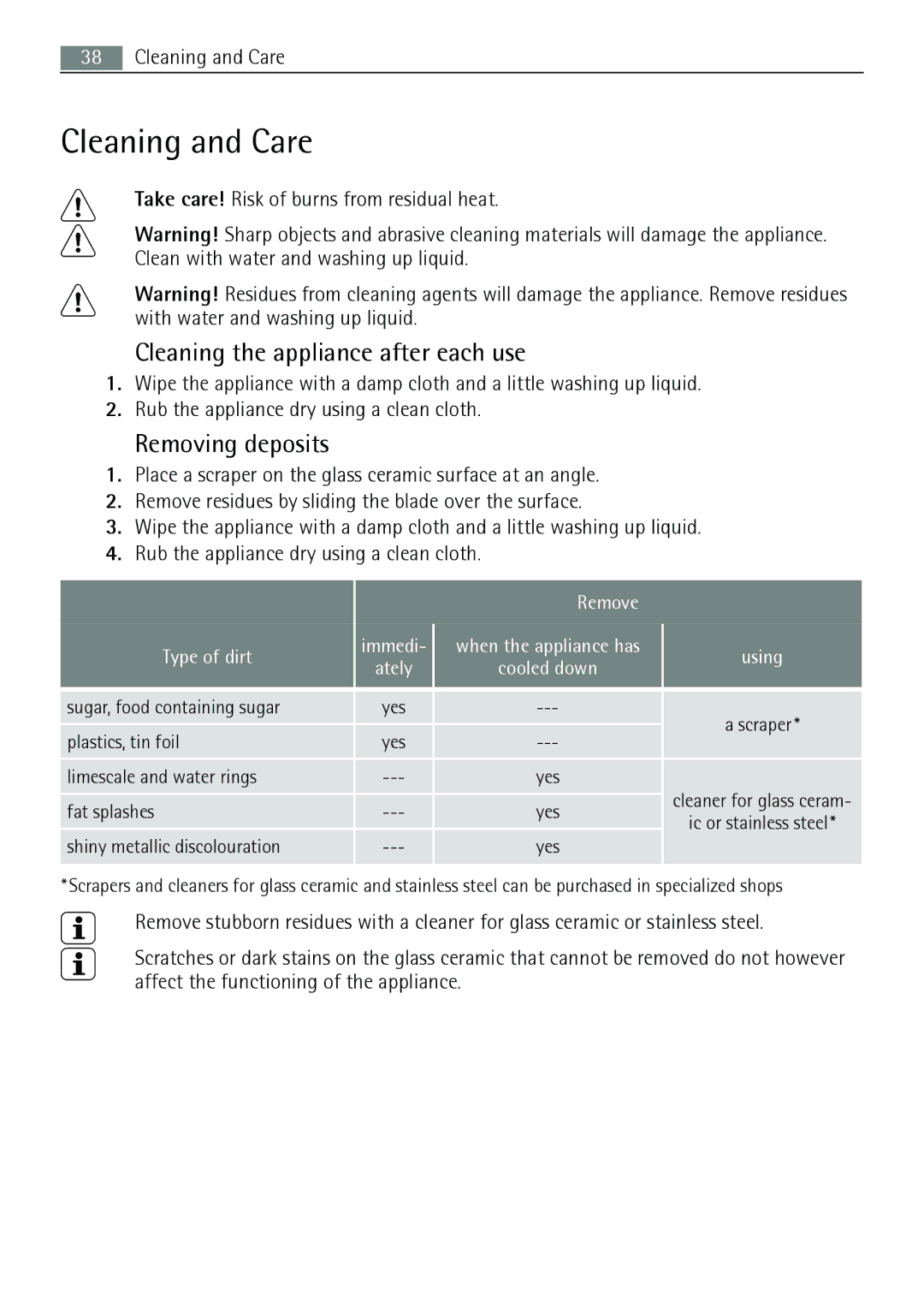 AEG 88131 K-MN user manual Cleaning and Care, Cleaning the appliance after each use, Removing deposits 