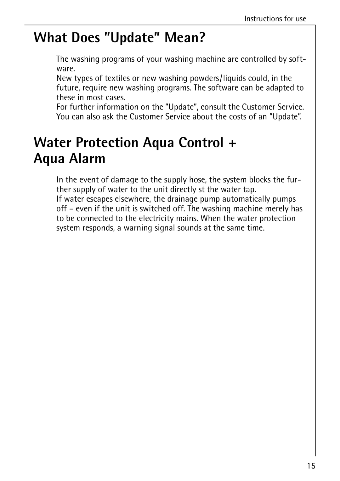 AEG 88830 manual What Does Update Mean?, Water Protection Aqua Control + Aqua Alarm 