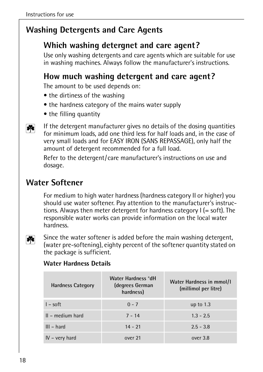 AEG 88830 manual How much washing detergent and care agent?, Water Softener 