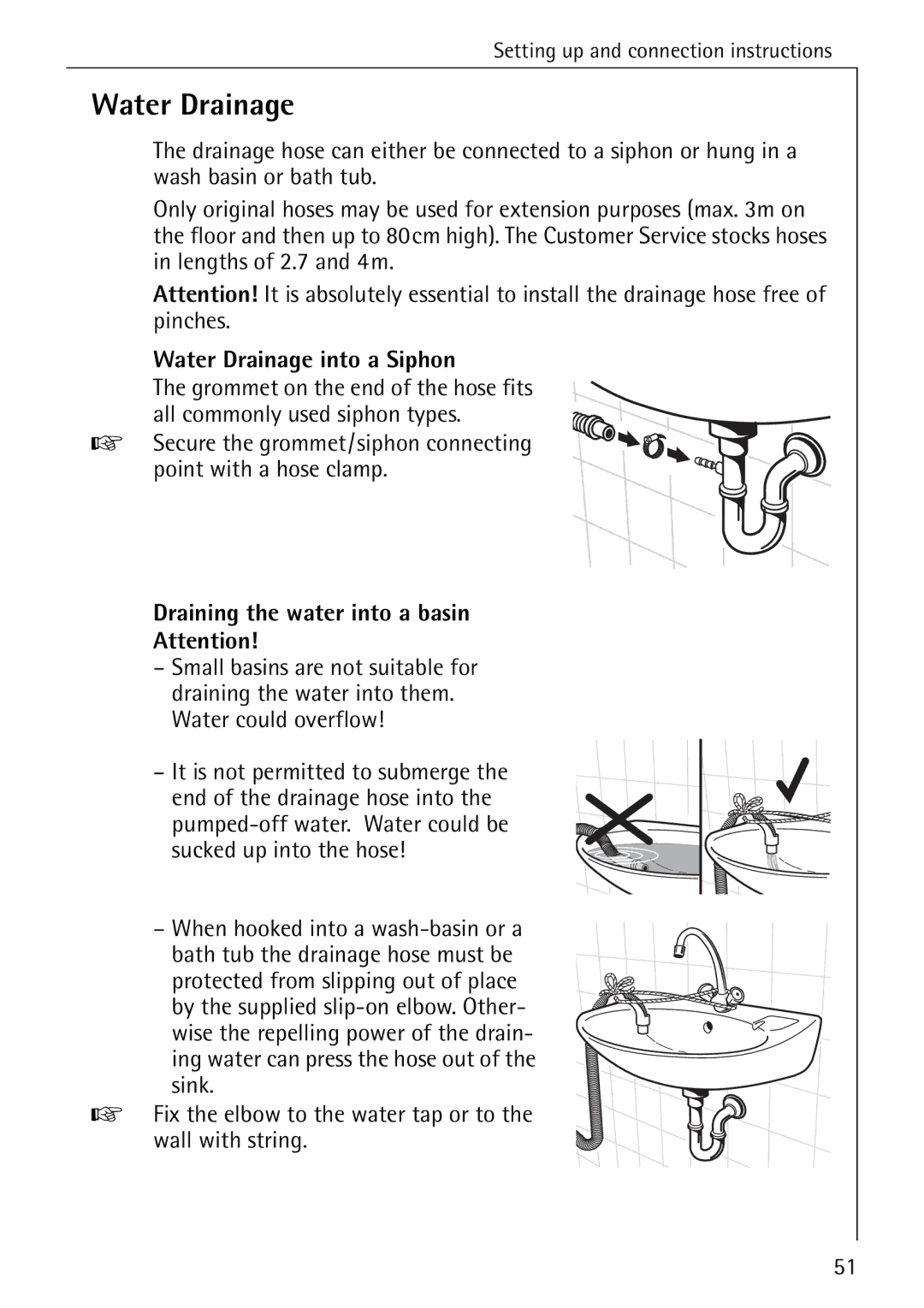 AEG 88830 manual Water Drainage into a Siphon, Draining the water into a basin 