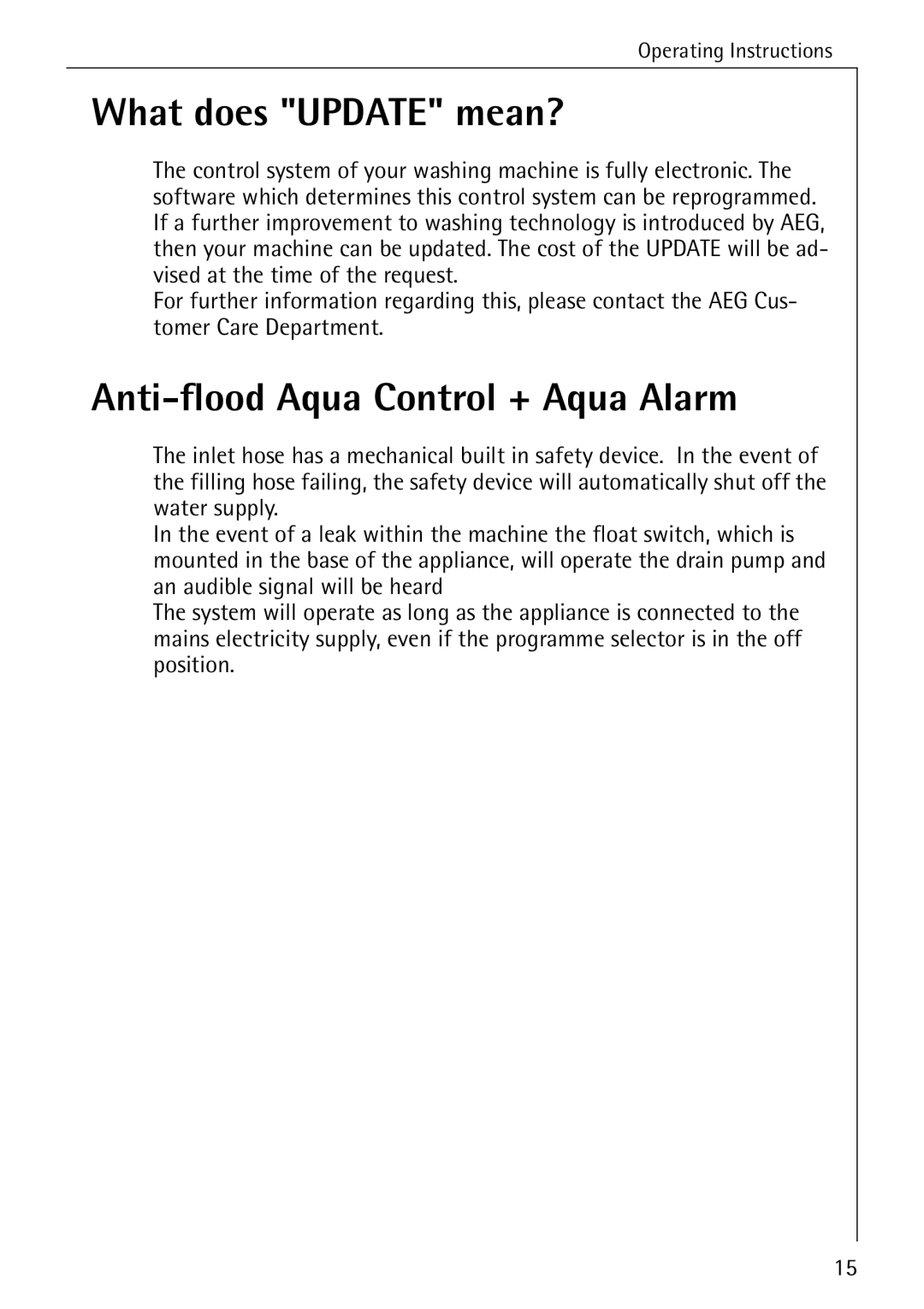 AEG 88840 manual What does Update mean?, Anti-flood Aqua Control + Aqua Alarm 