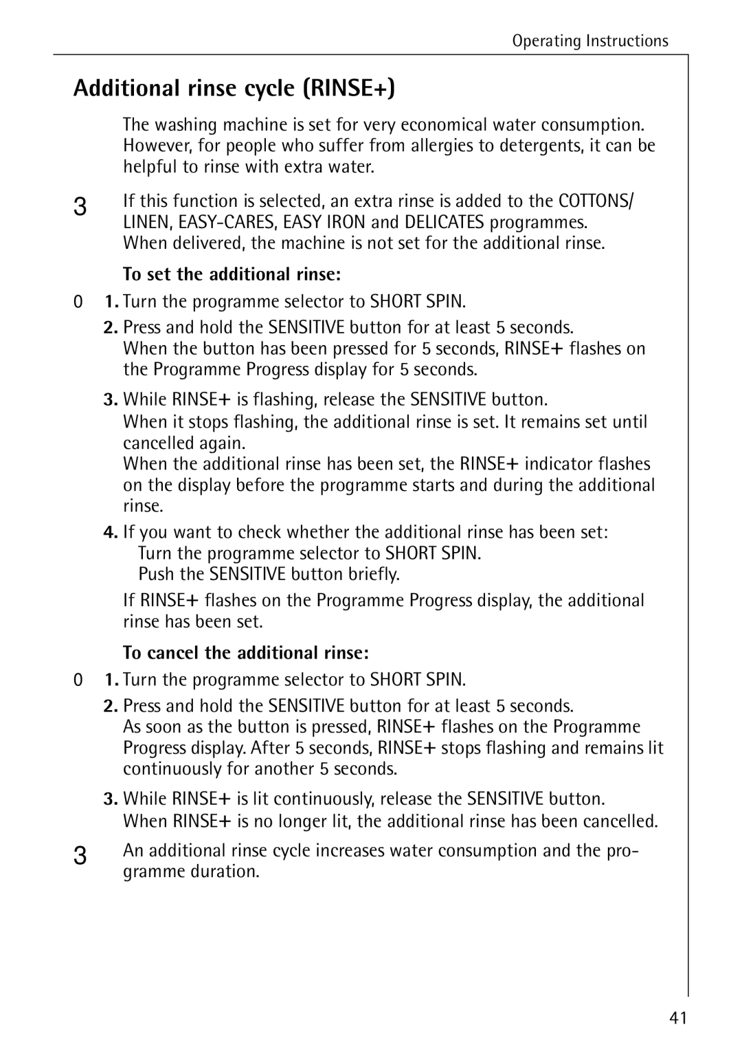 AEG 88840 Additional rinse cycle RINSE+, Helpful to rinse with extra water, To set the additional rinse, Gramme duration 