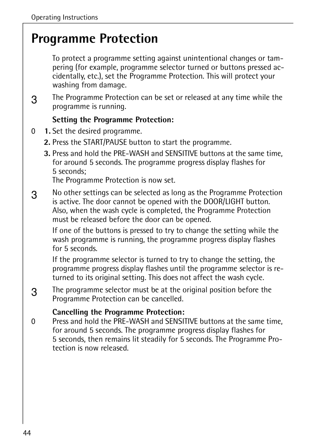 AEG 88840 manual Setting the Programme Protection, Cancelling the Programme Protection 