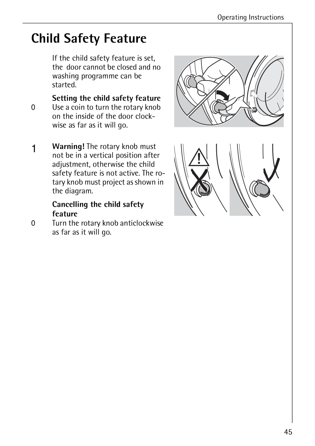 AEG 88840 manual Child Safety Feature, Washing programme can be, Started, Wise as far as it will go 