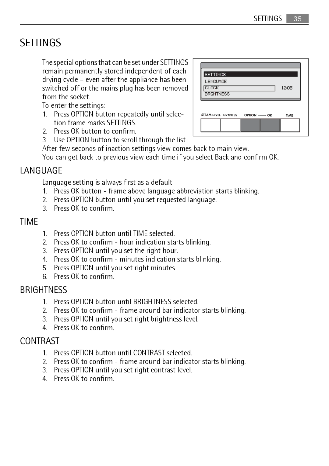 AEG 88840 user manual Settings 