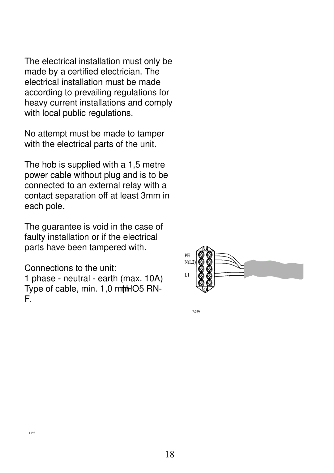 AEG 949600686 manual Electrical installation 