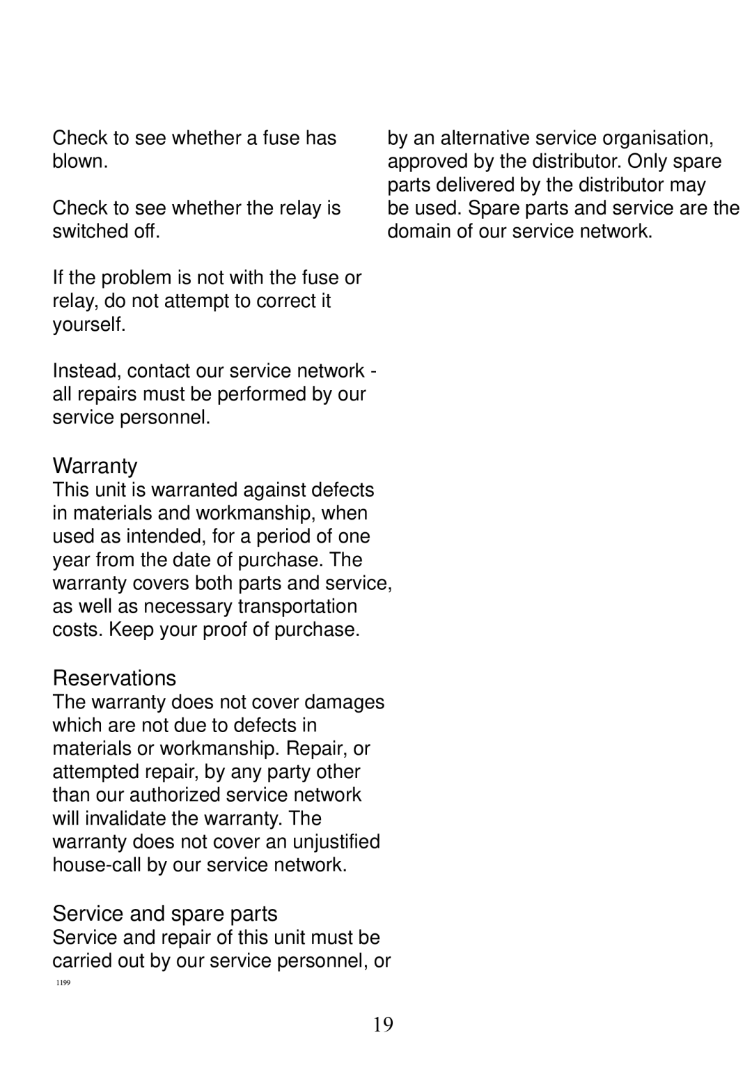 AEG 949600686 manual If the combi-grill does not Function, Warranty, Reservations, Service and spare parts 