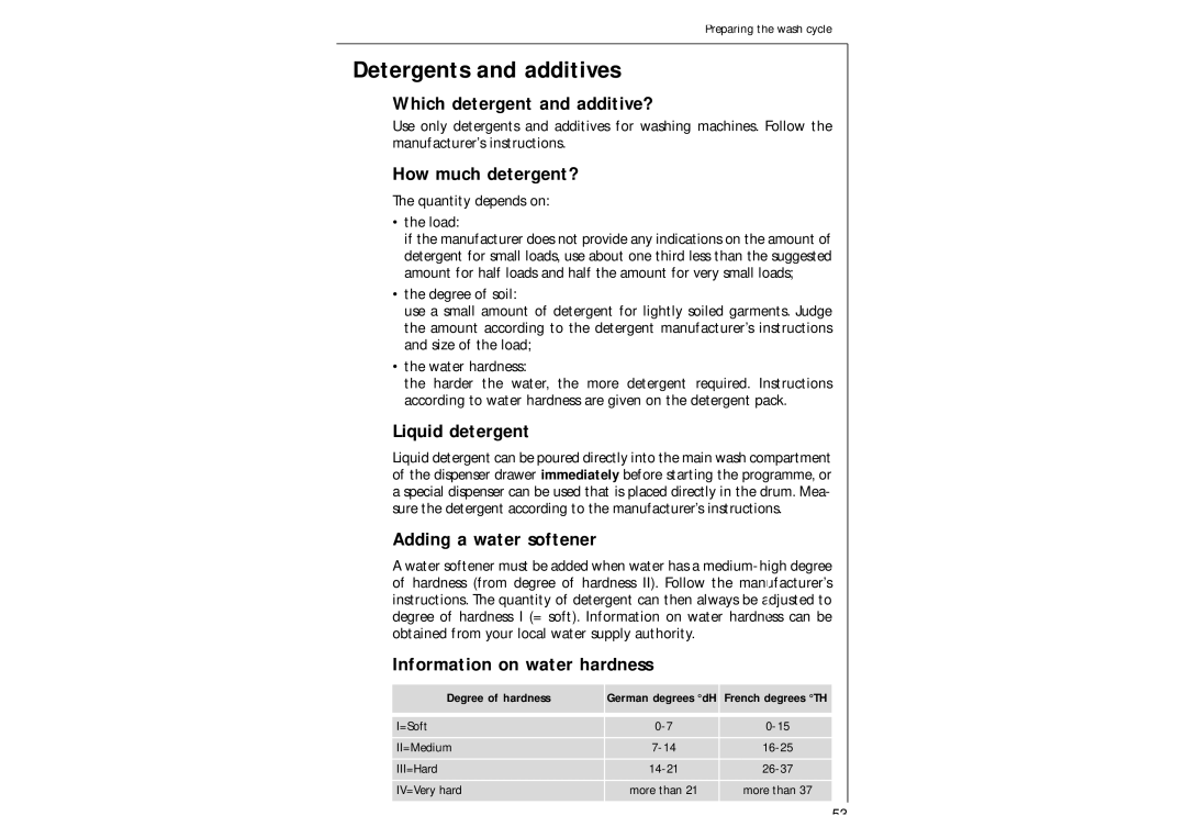 AEG 97-115 manual Detergents and additives 