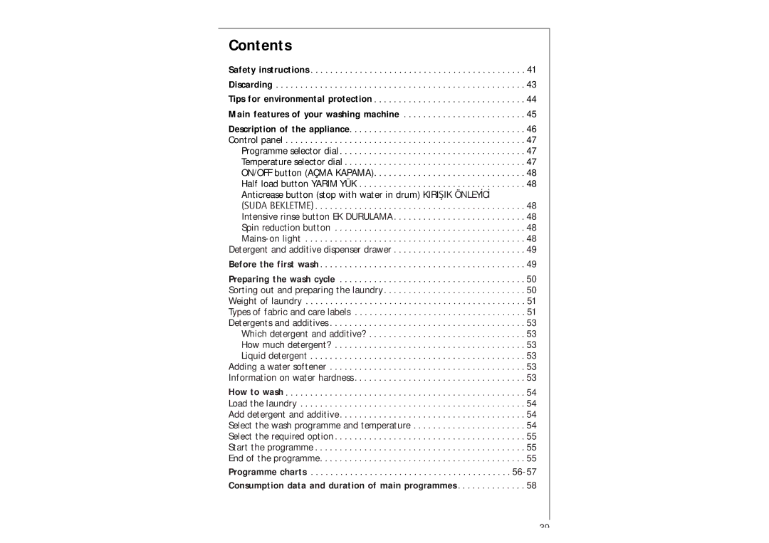 AEG 97-115 manual Contents 