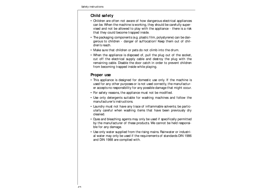 AEG 97-115 manual Child safety, Proper use 