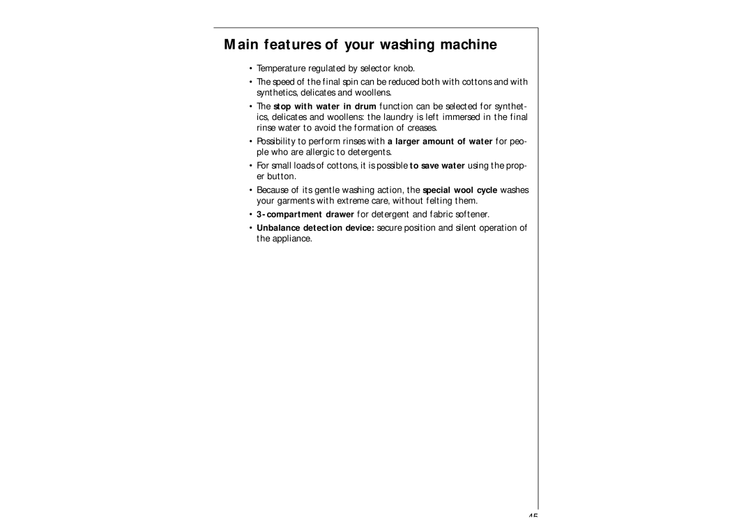 AEG 97-115 manual Main features of your washing machine 