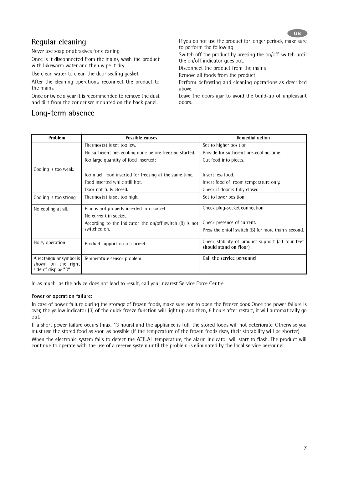 AEG A 75100 GA3 manual Regular cleaning, Long-term absence, Power or operation failure 