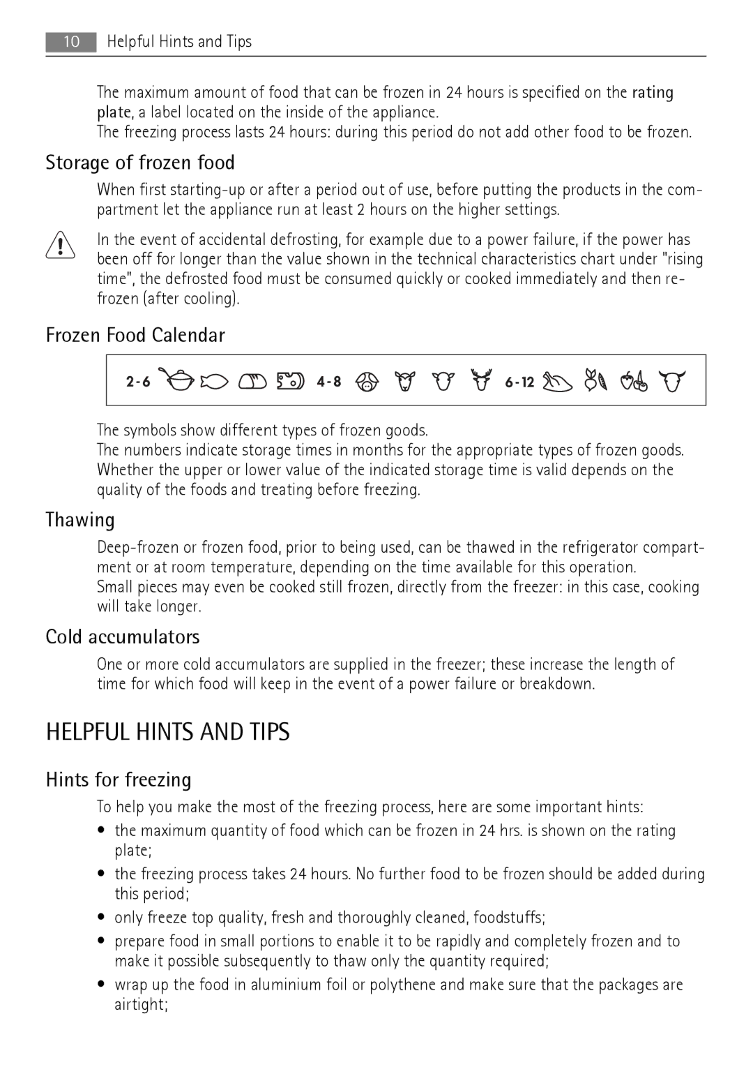 AEG A62000GNW0 user manual Helpful Hints and Tips 