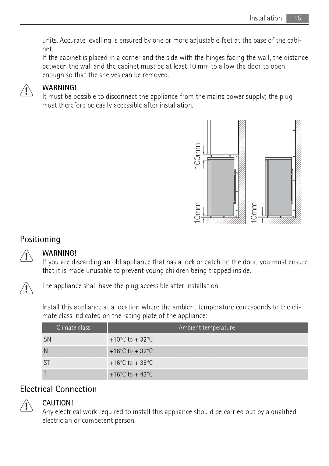 AEG A62000GNW0 user manual Positioning, Electrical Connection 