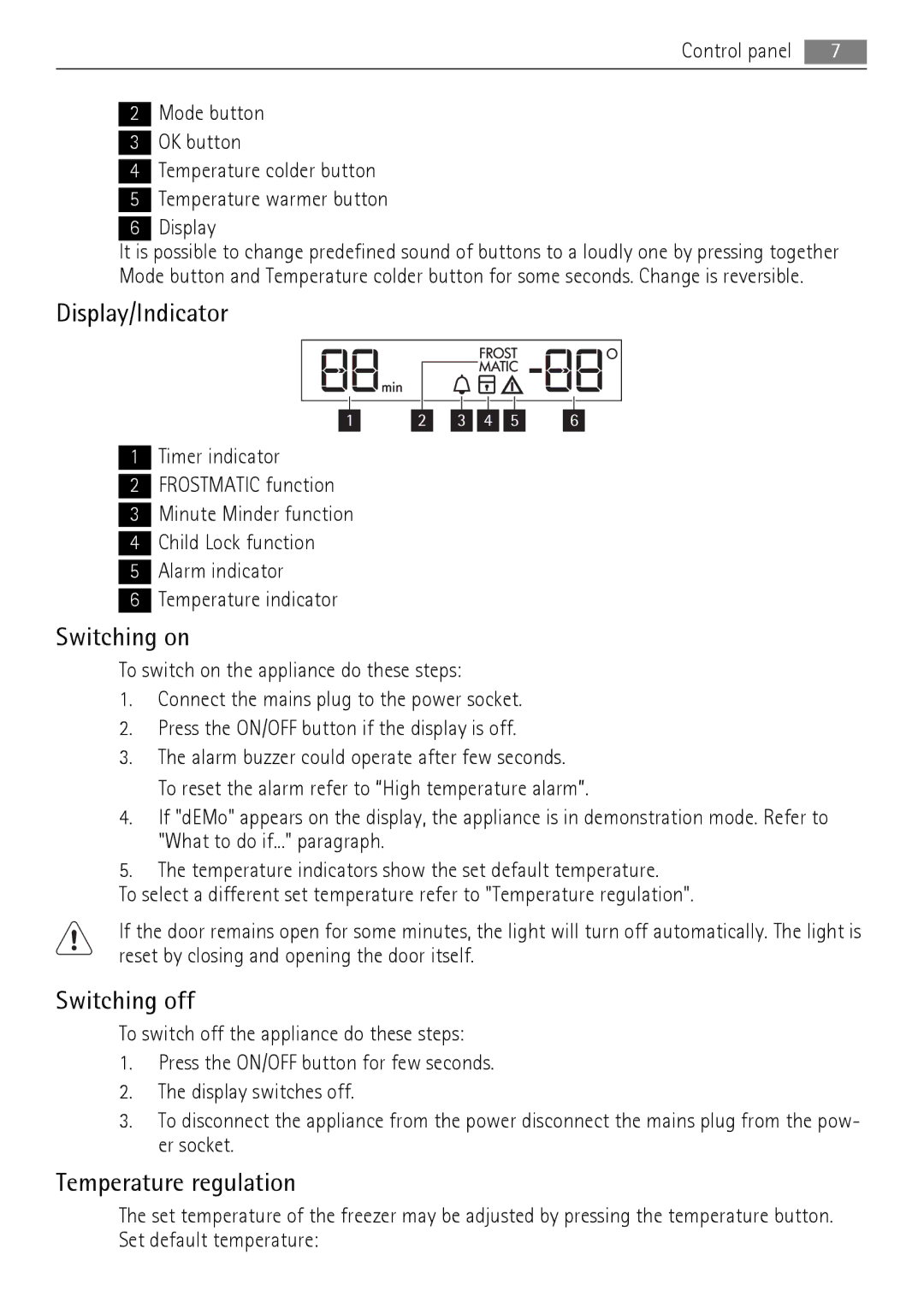 AEG A62900GSX0, A62900GSW0 user manual Display/Indicator, Switching on, Switching off, Temperature regulation 