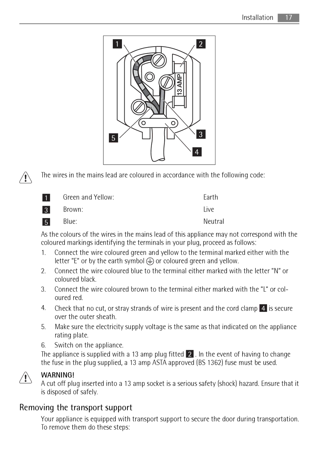 AEG A72900GNX0, A72900GNW0 user manual Removing the transport support 