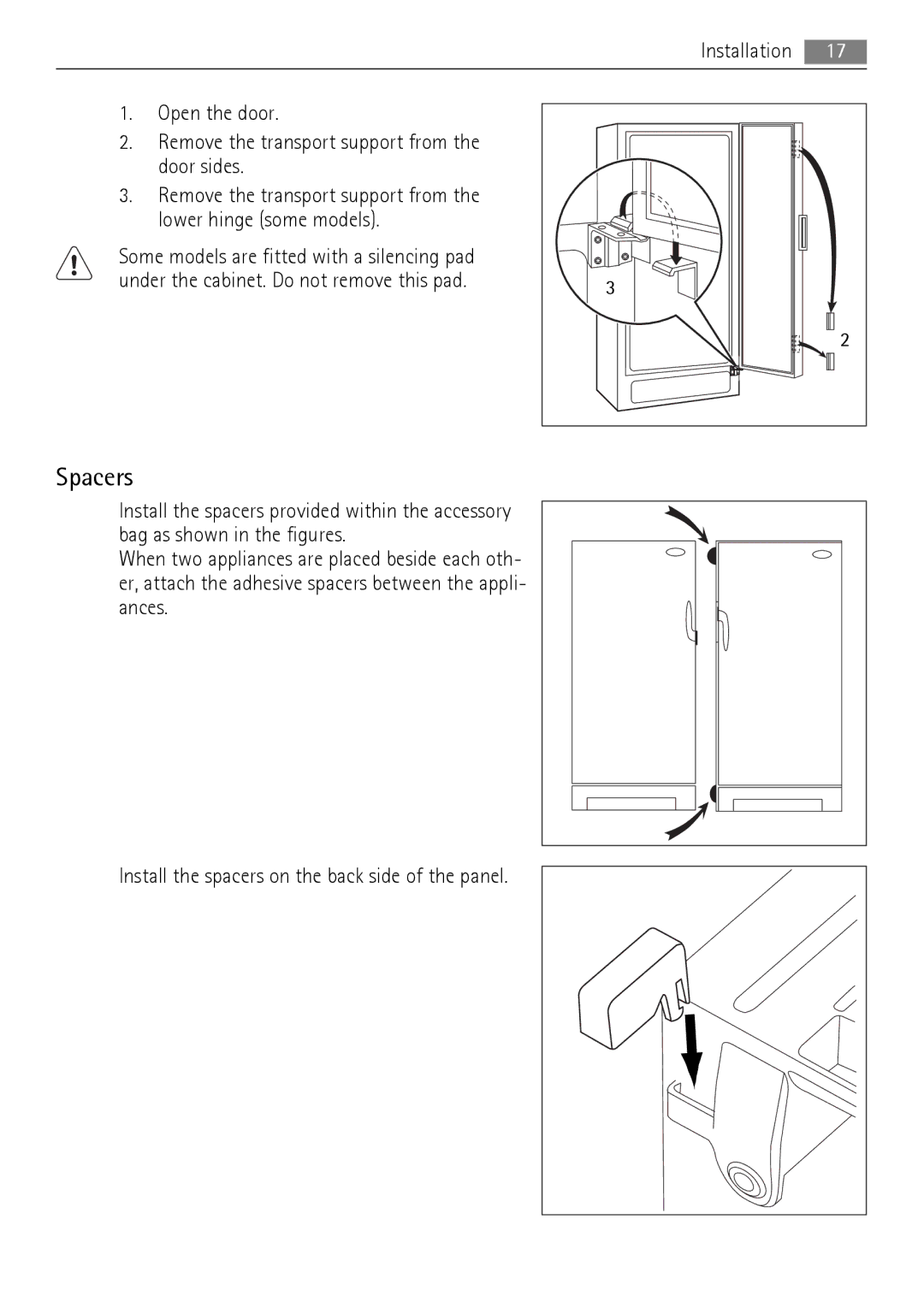 AEG A72700GNW0, A73100GNW0 user manual Spacers 