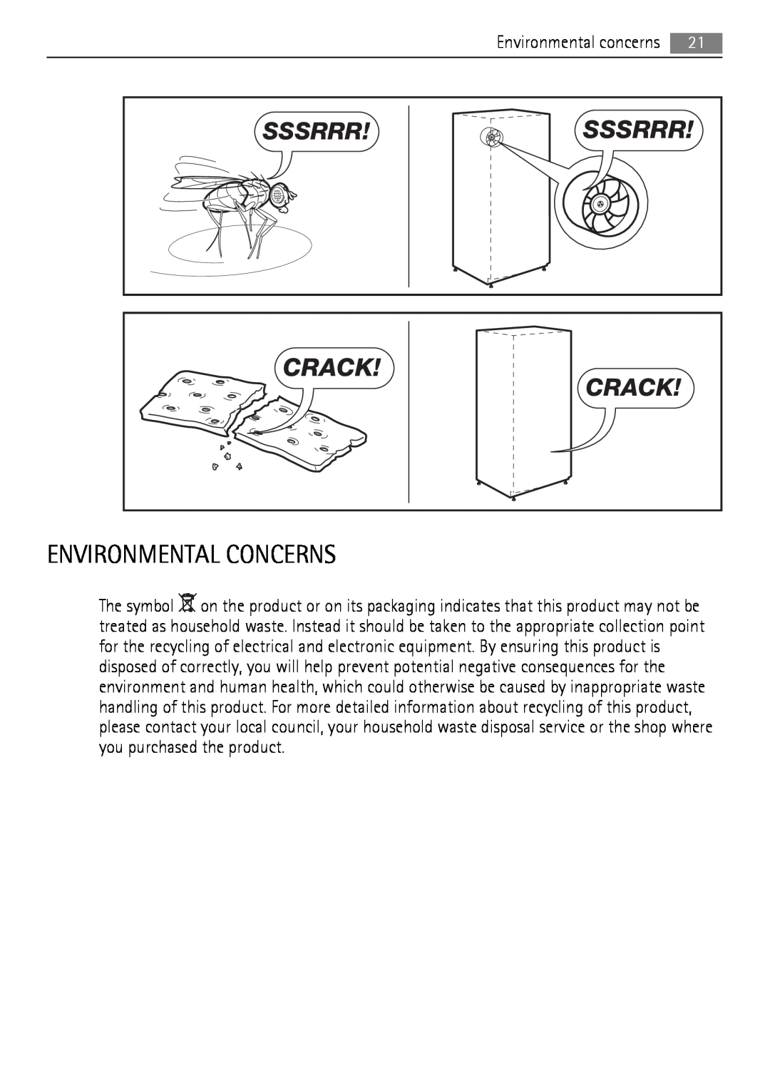 AEG A72700GNW0, A73100GNW0 user manual Environmental Concerns, Sssrrr, Crack 