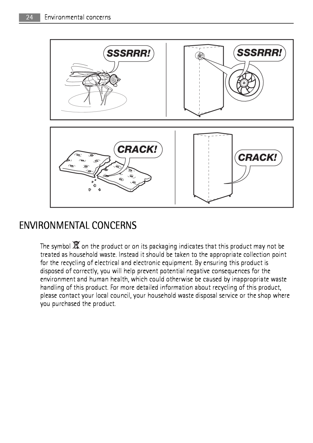 AEG A92860GNB0 user manual Environmental Concerns, Sssrrr, Crack 